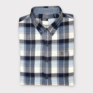 NWOT Izod Mens Stratton Flannel Blue Plaid Button-Down Long Sleeve Shirt Size XL